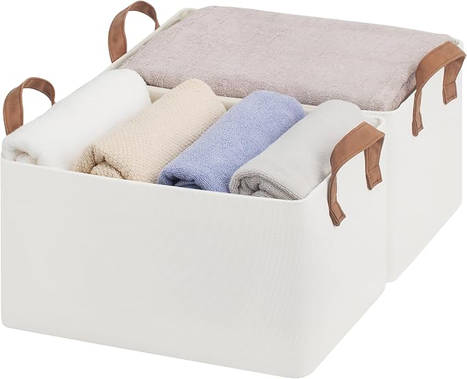 StorageWorks Storage Bins, Fabric Storage Bins for Shelves, Storage Baskets with Metal Frame, Closet Baskets and Bins with Handles, Beige, 2-Pack by StorageWorks