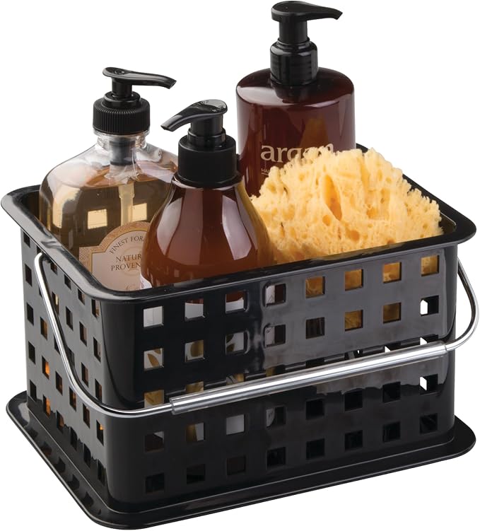 iDesign Plastic Shower Caddy Basket with Handle for Bathroom or College Dorm - Black - Made in USA by iDesign
