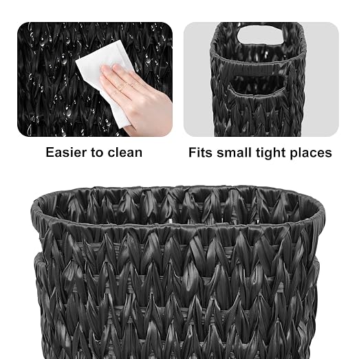 Coeusy 5 Gallon Wicker Trash Can,Black Bathroom Trash Can,Wicker Trash Basket with Handles,Handwoven Small Waste Basket for Bathroom,Bedroom,Kitchen,Office,20 Liters - Image 7