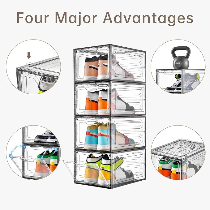 12 Pack Shoe Boxes Shoes Organizer, Shoe Storage Organizer Boxes with Magnetic Door, Clear Shoe Organizers Sneaker Storage Shoe Box for Women/Men, Fit up to US Size 12 - Image 3