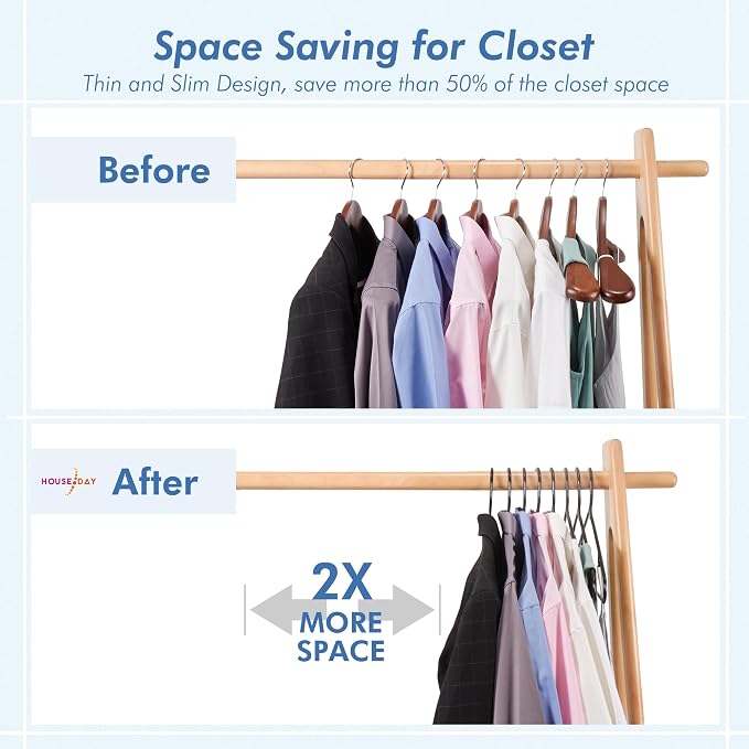 HOUSE DAY Plastic Hangers 20 Pack, Space Saving Clothes Hangers with Built-in Hooks, Durable & Strong Closet Organizers and Storage, Dorm Room Essential, Perfect for Shirts, Coat, Pants, Dress - Black - Image 5