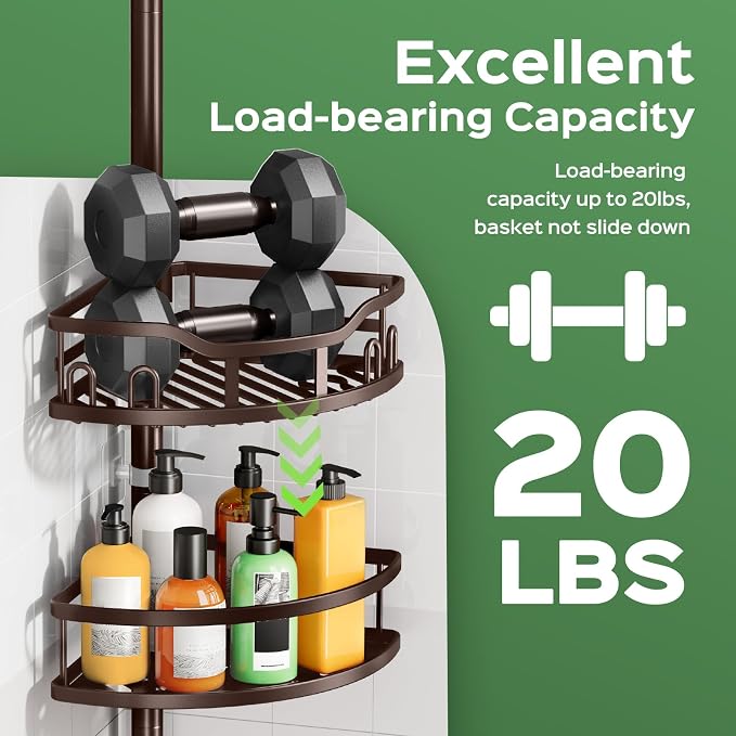 HAMITOR Shower Caddy Tension Pole: Rustproof Quick Install Corner Bathroom Organizer Shelf on Floor for Renters - 4-Tier Large Capacity Storage Rack with Soap Holder for Apartment -47-121 Inch/Bronze - Image 4
