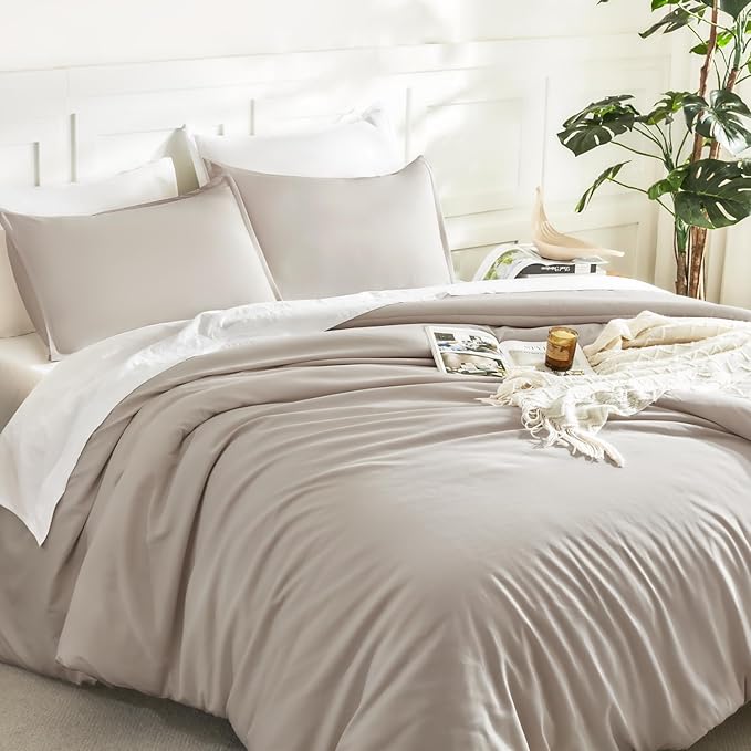 Litanika Deep Linen Grey Super King Plus Comforter Set, 3 Pieces Lightweight Solid Super King Plus Bedding Comforter Set, All Season Fluffy Bed Set (1 Comforter & 2 Pillowcases)