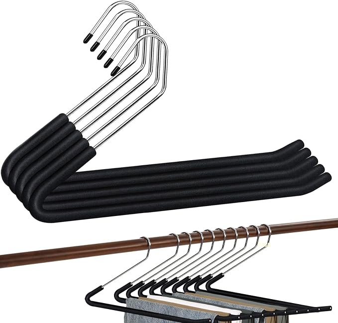 Spring Fever Open Ended Non Slip Sponge Padded Pants Hangers - Chrome Plating Foam Heavy Duty Space Saving Black Long 5 by SpringFever