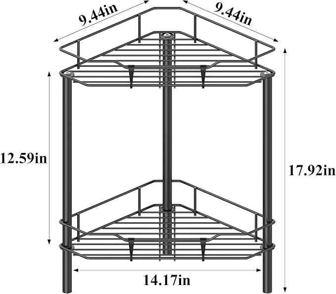 HuggieGems 2 Tier Floor Standing Corner Shower Caddy Organizer Shelf with Hooks, Bathroom Shelves Stand Rack, Black - Image 7