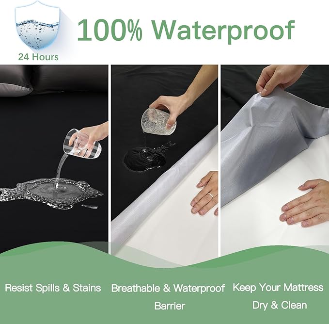 Sufdari Waterproof Mattress Protector Full Size, Noiseless Mattress Cover with 18" Deep Pocket, Bed Bug Proof and Waterproof Fitted Sheets, Machine Washable Mattress Protectors Black