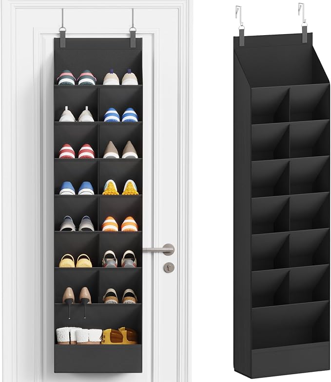 Lifewit 8 Tier Over the Door Shoe Organizer with 15 Large Deep Pockets, Fabric Hanging Shoes Shelf for Closet, Dorm Storage, Fit Up to 16 Pair Shoe Rack Holder for Sneakers, Boots, Black by Lifewit