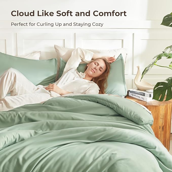 Litanika Comforter Set, Lightweight Solid Bedding Comforter Set, Fluffy Down Alternative Bed Set, Sage Green, King