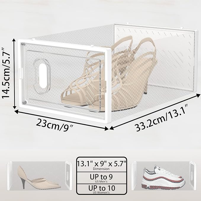 SIMPDIY Shoe Storage, 12 Pack Shoe Organizer for Closet, Shoe Boxes Clear Plastic Stackable Shoe Containers with Lids for Size 10 - Image 6