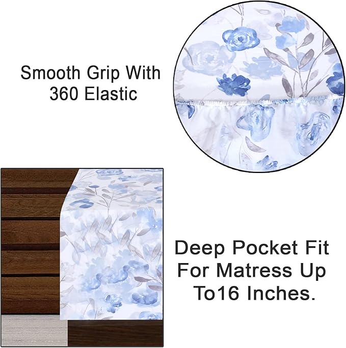 RUVANTI 100% Cotton Sheets – Full Size Percale Bedding, Cooling & Breathable Floral Design, Durable with a Crisp, Soft & Comfortable Feel, 16" Deep Pocket, 4-Piece Set, Monotones