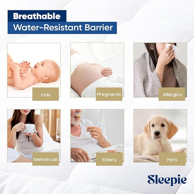 Sleepie Premium Waterproof Mattress Protector - Machine Washable Cotton Mattress Cover for Bed, Fitted Cooling Mattress Pad, Smooth Soft Noiseless Bed Sheets (Twin)