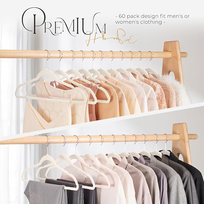 HOUSE DAY Premium Velvet Clothes Hangers Non-Slip Flocked Felt Hangers Heavy Duty Durable Coat and Suit Hanger, Vibrant Color Slim Lightweight Space Saving Hanger (20 Pack, Ivory) - Image 8