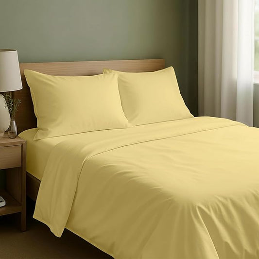 California Design Den King Sheets Set - Natural 100% Cotton Sheets King Size with Deep Pockets, Soft Sateen Weave, Breathable and Durable Bedding Set (Buttery Yellow)