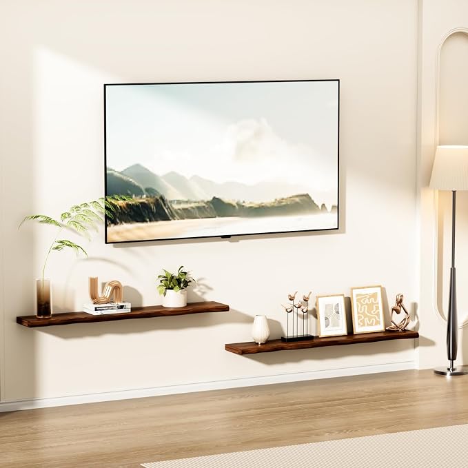 Floating Shelves for Wall Rustic Farmhouse 48 Inch Floating Shelf Bathroom Wooden Shelves for Wall Mounted Live Edge Pine Shelf with Unique Natural Grain for Living Room Bedroom Kitchen (Walnut) - Image 5