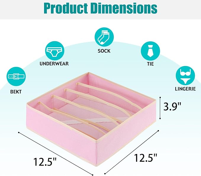 Drawer under Cabinet Clothes Organizer 5 Cell Foldable Storage Cubes Underwear Drawer Organizer Dividers Storage Boxes for Bra, Underwear（Pink） - Image 2