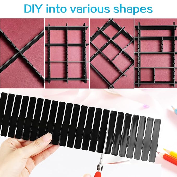 ShineMe Drawer Dividers 8pcs Adjustable Plastic Divider Household Storage Thickening Sub-Grid Finishing Shelves for Home Tidy Closet Stationary Makeup Socks Underwear Scarves Organizer (Black) - Image 3