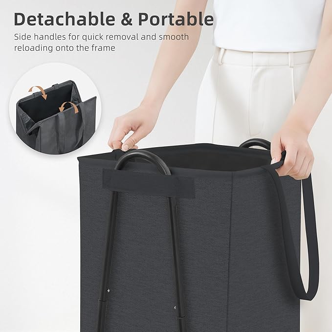 STORAGE MANIAC Laundry Hamper with Metal Rack, Large Laundry Basket with Triangle Frame, Collapsible Dirty Clothes Hamper with Handles for Dorm, College, Small Space, Closet, Bedroom, Black - Image 3