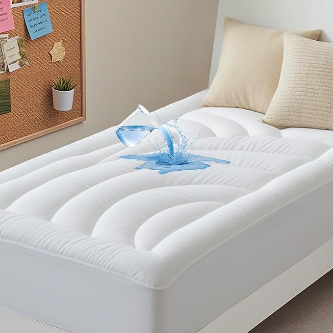 Waterproof Mattress Pad Twin, Quilted Fitted Twin Mattress Topper, Five-Layers Noiseless Mattress Protector Cover with 8"-21" Deep Pocket, Machine Washable, White, 39x75