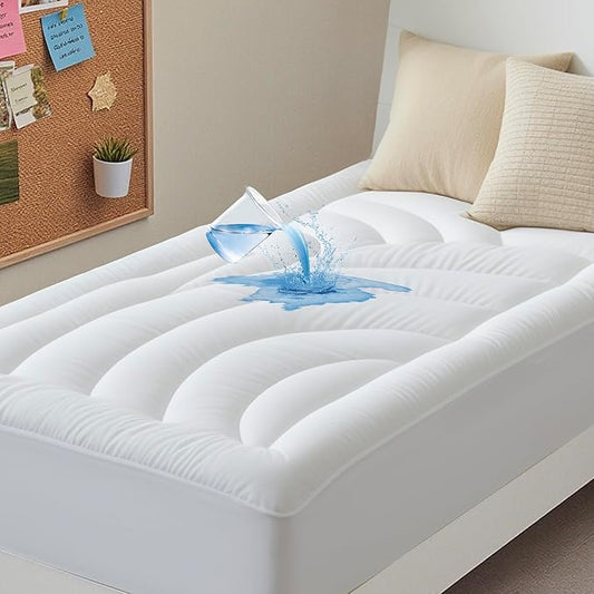 Waterproof Mattress Pad Twin XL, Quilted Fitted Twin XL Mattress Topper for College Dorm, Five-Layers Noiseless Mattress Protector Cover with 8"-21" Deep Pocket, White, 39x80