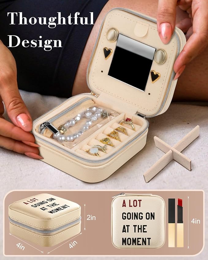 Bistup Travel Jewelry Case - Small Jewelry Organizers and Storage Box for Women Girls Teens Cute Traveling Holder with Mirror, Little Tiny Compact Modern Unique Aesthetic Pretty, Quotes - Image 2