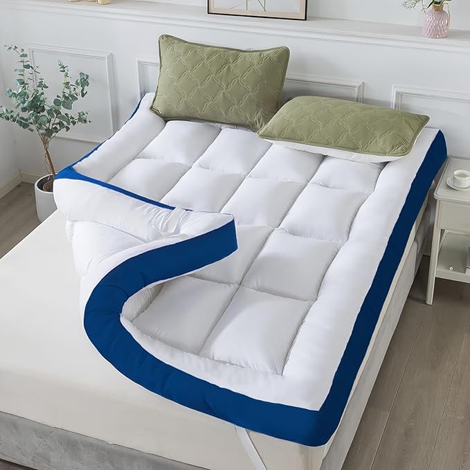 WhatsBedding 5 Inch Memory Foam Queen Mattress Topper 100% Cotton Top, Filled with Breathable & Soft Memory Foam Pillow Top,4 Elastic Straps