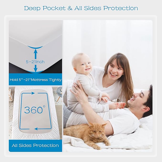 GRT 2 Pack Queen Mattress Protector Waterproof, Breathable & Noiseless Waterproof Mattress Protector Fitted Deep Pocket from 5" to 21", Smooth Queen Bed Mattress Cover Machine Washable