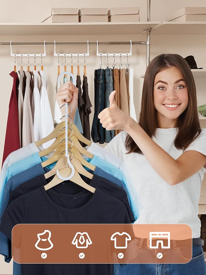 HOUSE DAY White Magic Plastic Hangers Space Saving Organizers and Storage Clothes Hanger Multi Hangers Sturdy Wardrobe Closet for Heavy Clothes, Dorm Room Bedroom Home RV Car Camper Essentials 20 Pack - Image 2