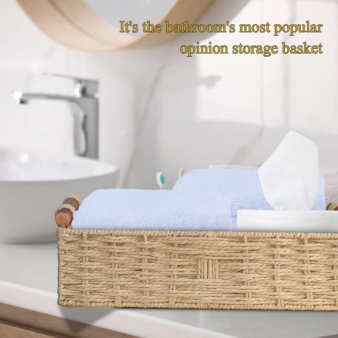 STOBSK Round Paper Rope Storage Basket with Handle, Beige, 14.5in x 6.6in x 3.74in - Image 3