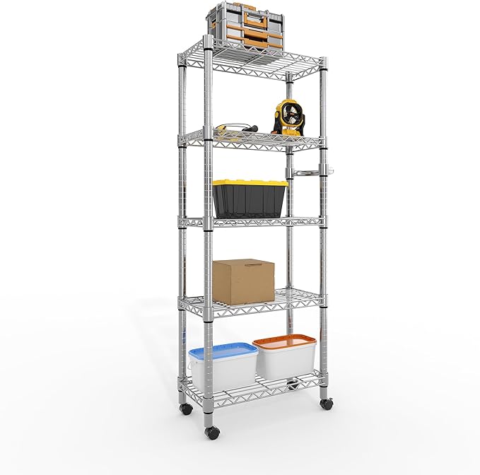 Garvee 5-Tier Storage Shelves Heavy Duty Metal Wire Rack Shelving, 1100 LBS Capacity Rolling Storage Rack with Wheels, for Living Room Pantry Kitchen Bedroom Organization - Image 8