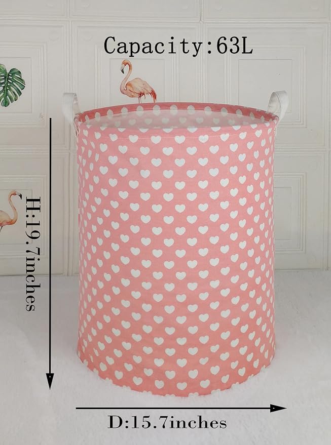 MAIZMZ Pink Laundry Basket Kids Hamper Storage Bins Girls Nursery Hamper Waterproof Organizer Toy Box Large Canvas Collapsible Chest for for Bedroom,Clothes Organizer Basket,Toys Bin,Room Decor - Image 2