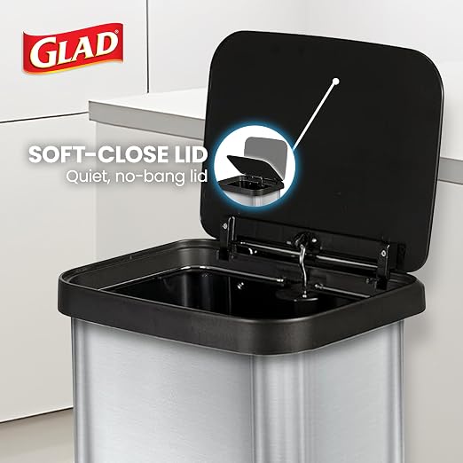 Glad Stainless Steel Step Trash Can with Clorox Odor Protection | Large Metal Kitchen Garbage Bin with Soft Close Lid, Foot Pedal and Waste Bag Roll Holder, 20 Gallon, Stainless - Image 4
