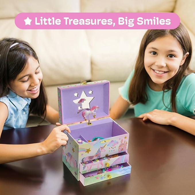 Jewelkeeper Enchanting Unicorn Musical Jewelry Box for Girls - Sparkling Rainbow Design Music Box with 2 Pullout Drawers to Store Earrings, Necklace and Bracelets - Plays The Beautiful Dreamer Tune - Image 2