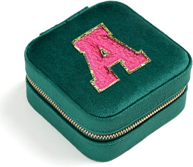 Velvet Travel Jewelry Case Box for Women, Ring Necklace Earring Jewelrys Holder Organizer with Mirror, Green Jewelryes Case for Girls Jewelries Box,Birthday Gifts for Mom Initial A - Image 7