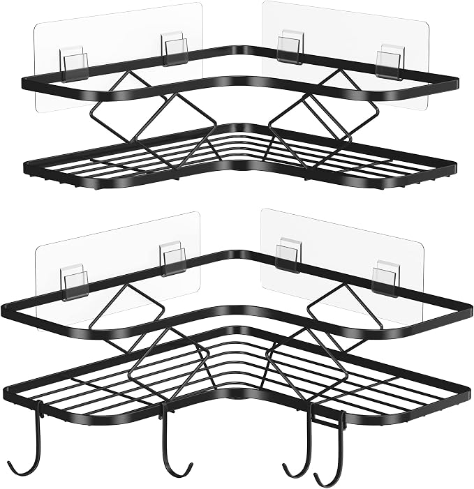 Shower Caddy, 2 Pack Corner Organizer Shelf, Rustproof Wall Mount Shower Storage Rack, No Drilling, 40 lbs Capacity (Glossy Black) - Image 8