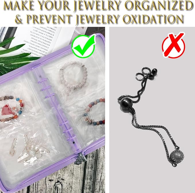 Bracelet Holder Travel Jewelry Organizer Case Transparent Jewelry Storage Book for Earring Necklace Ring with Small Clear Zippered Pouch - Image 4