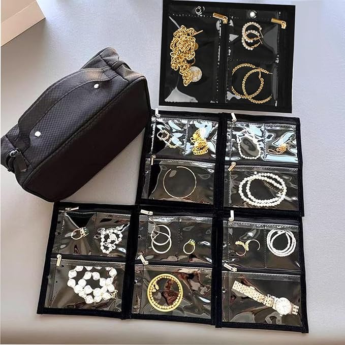 GSXRB Waterproof Anti-Tarnish Jewelry Organizer for Travel - Large Capacity Foldable Jewelry Box with 36 Compartments, Portable Earring Necklace Ring Organizer (Black) - Image 3