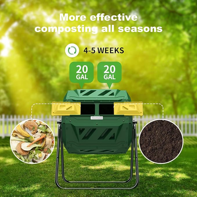 Compost Tumbler Bin Composter Dual Chamber 43 Gallon (Bundled with Pearson's Gardening Gloves) - Image 4