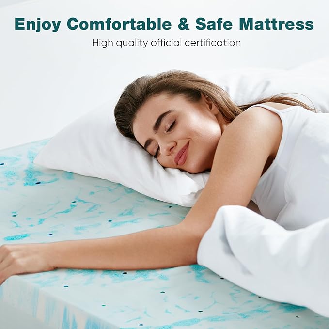 Sweetcrispy Mattress Topper Queen, Memory Foam 4 Inch Thick Gel Infused Cooling Toppers Pad for Queen Size Bed, Sleeper Sofa, RV, Camper, CertiPUR US, Breathable