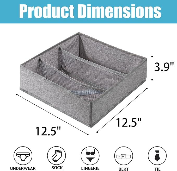 Dresser Drawer under Cabinet Clothes Organizer 3 Cell Foldable Storage Cubes Underwear Drawer Organizer Dividers Storage Boxes for Bra, （Grey） - Image 2