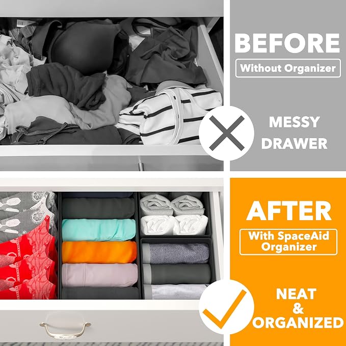 SpaceAid Drawer Organizer Clothes, 24 Pack Dresser Organizer Bins for Nursery, Closet Organization and Storage Dividers for Clothing, Baby Clothes, Underwears, Socks (Black) - Image 2
