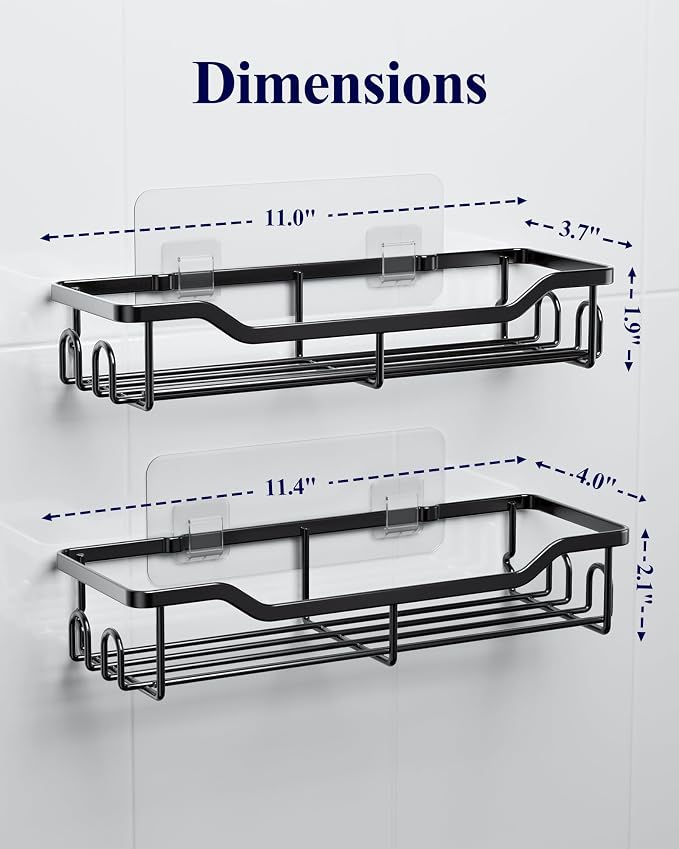 Kitsure Shower Caddy Large - Adhesive Shower Organizer, Stainless Steel Shelf for Inside Shower, No Drill Bathroom Organizers and Storage, Home Decor Accessories, 2 Pack, Black - Image 2