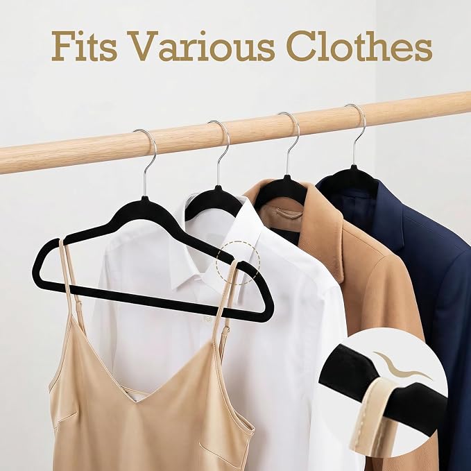 HOUSE DAY Black Velvet Hangers 60 Pack, Non Slip Clothes Felt Hanger Heavy Duty for Coat, Premium Slim Space Saving Suit Hangers for Closet Organizer, 360° Rotating Silver Hook - Image 4