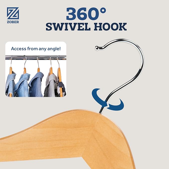 ZOBER High-Grade Wooden Hangers - Heavy Duty, Non Slip Wood Hangers for Coats, Jackets, Suits, & Pants - Clothes Hangers for Closet W/Bar and Notches 20 Pack - Image 5