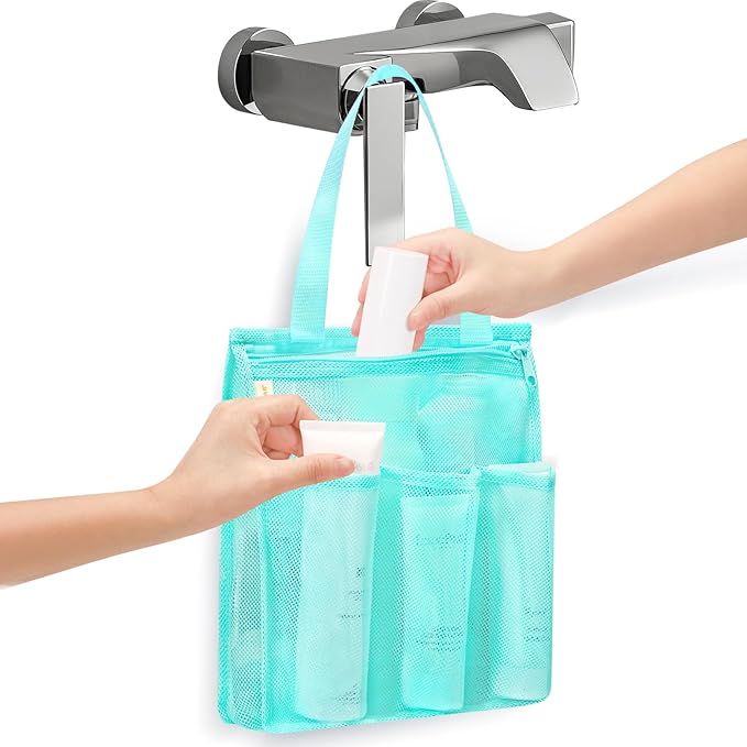 famichan Mesh Shower Caddy Portable, Gym Travel Camp Dorm Room Essentials for College Student Boy Girl, Bathroom Shower Bag - Blue by famichan