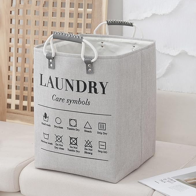 Small Laundry Basket, 50L Foldable Laundry Hamper Organizer with Handles, Fashion Portable Laundry Basket in Bedroom, Laundry Room, Closet, Bathroom, College Dorm (Light Gray) by MLUUHK