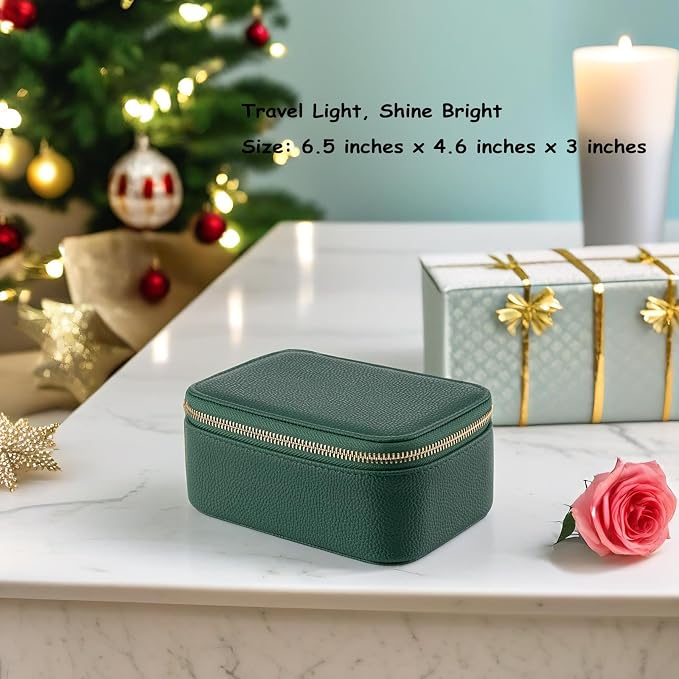 VLANDO Travel Jewelry Box Organizer – Portable PU Leather Jewelry Case with 6/8/12 Zippered Pouches, Compact Storage for Earrings Rings Necklaces Bracelets, Dark Green - Image 2