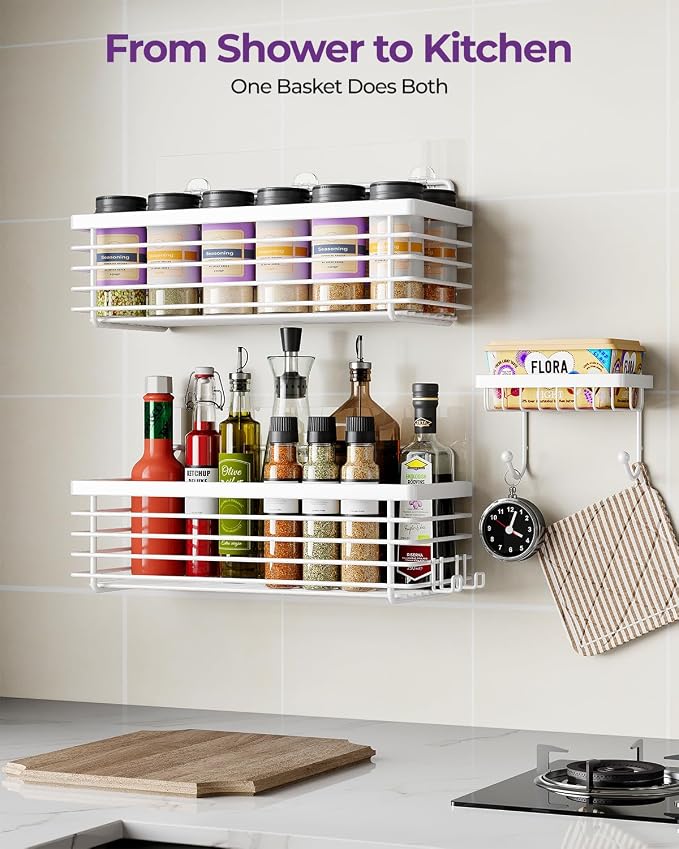 ODesign Shower Caddy 3 Pack SUS304 Stainless Steel-No Drilling-Shower Bathroom Shelves Rack,Rustproof Wall Mounted,Adhesive Shower Shelf Basket Organizer-White - Image 6