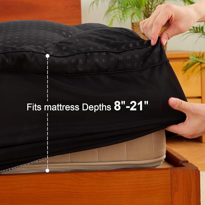 Belffin Pillow Top Mattress Topper California King Size, Mattress Pad Cover with 8-21 Inch Deep Pocket, Bed Mattress Protector for Back Pain Relief Soft Overfilled Down Alternative Filling, Black