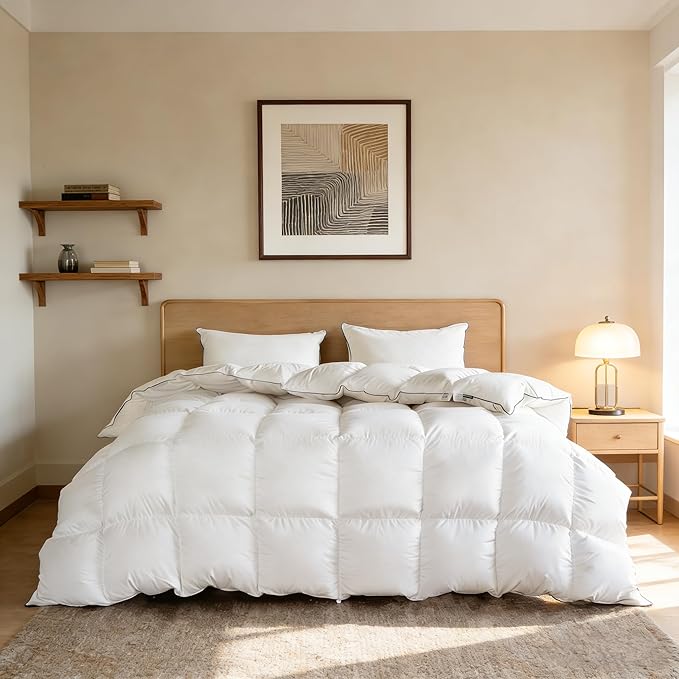 Feather Down Fiber Comforter Twin Size,Premium Ultra-Soft Breathable Comforter High Fill Power Grey Duvet Insert,All Season Hotel Luxury Bedding Comforters