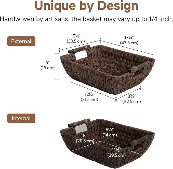 Storageworks Wicker Baskets for Shelves, Large Organizer Basket for Shelves, Wicker Baskets for Storage, Decorative Storage Basket, Vintage Home Decor, Water Hyacinth - Image 2